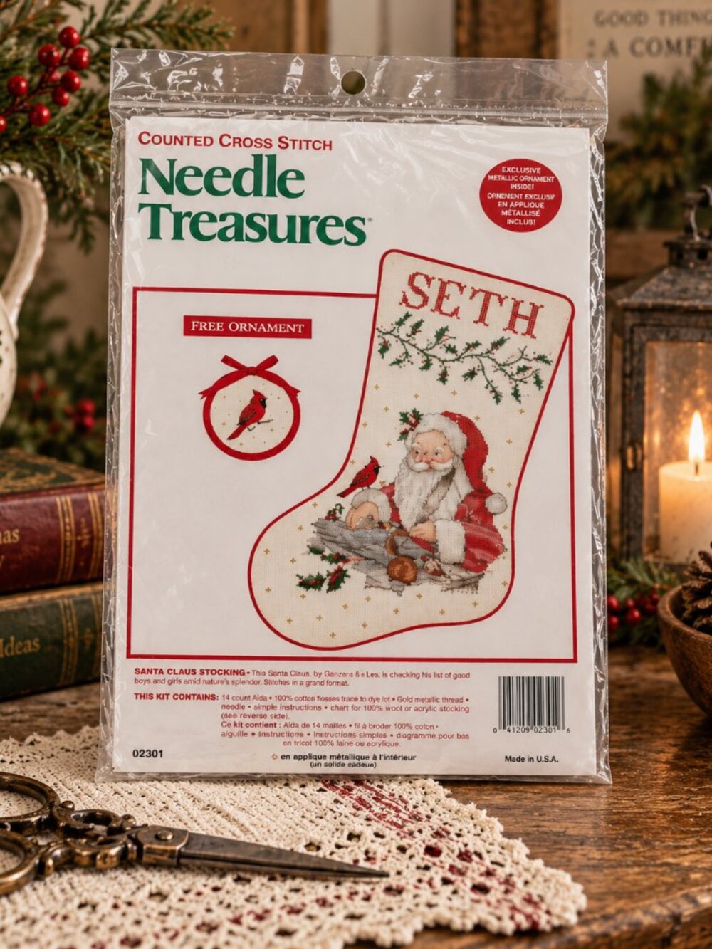 Vintage Needle Treasures Santa Claus Stocking Cross Stitch Kit 02861
